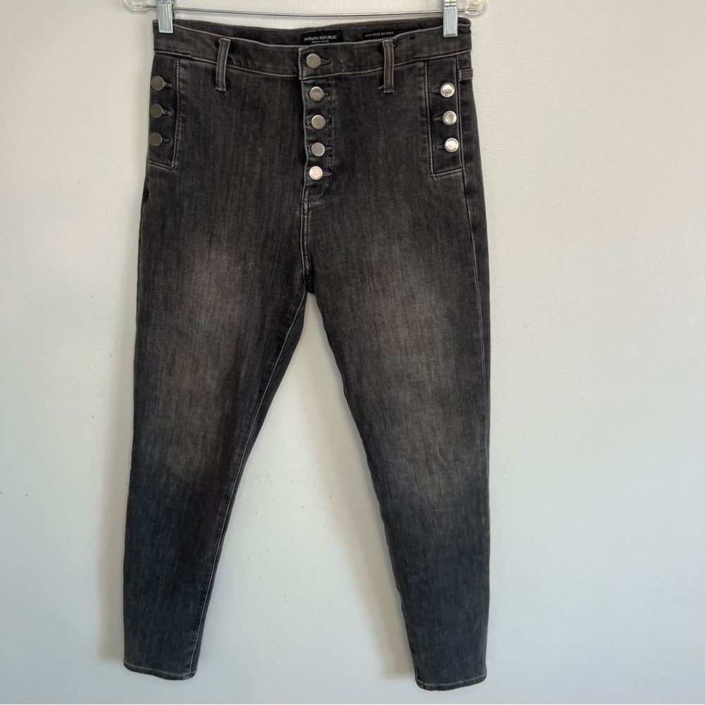 Banana Republic Jeans Womens 28 Gray Button Fly High Rise Slim Stretch Denim